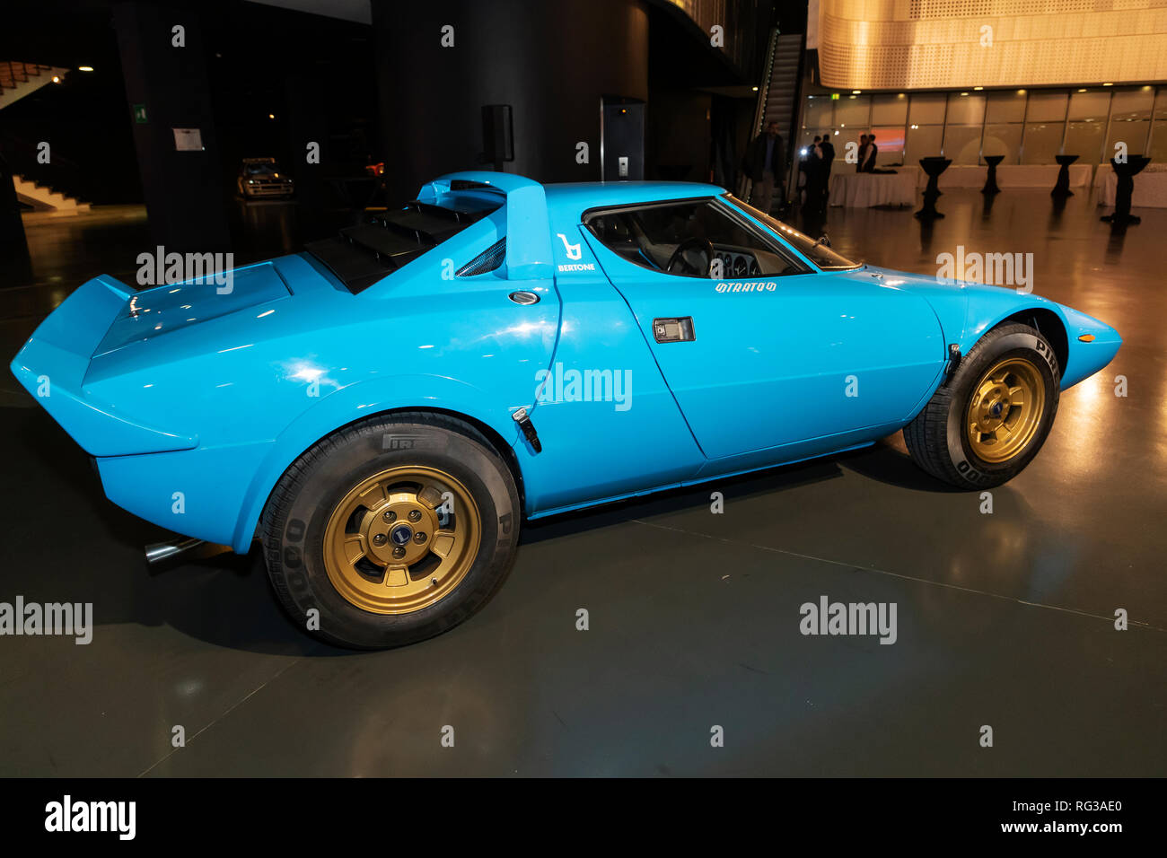 Turin. Ausstellung im National Car Museum widmet sich der Auto designer Marcello Gandini "Der versteckte Genius'. Lancia Stratos Auto Stockfoto