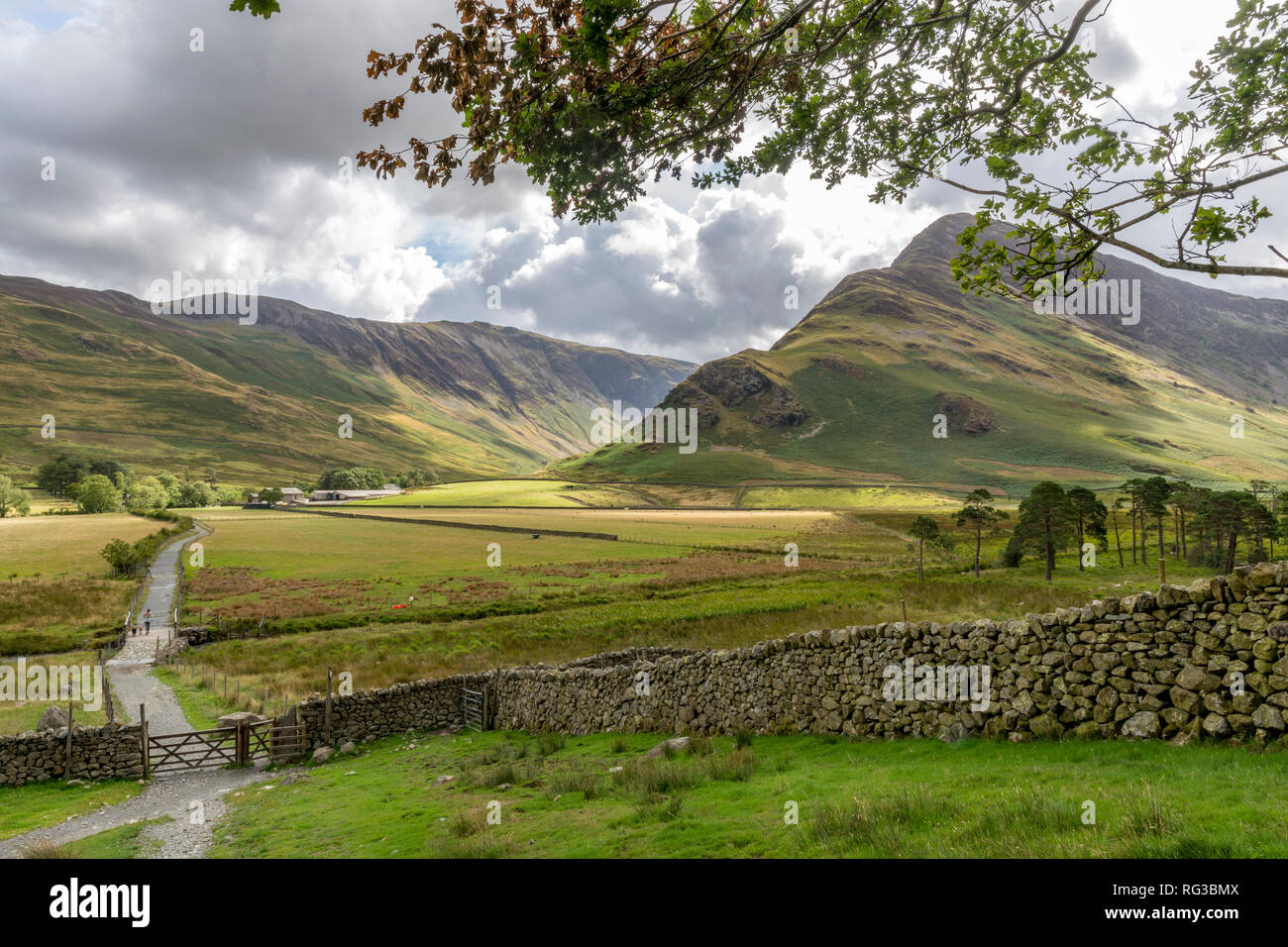 Lake District North West England UK einen atemberaubenden Blick zurück auf die Farm in der Nähe von Gatesgarth Buttermere Stockfoto