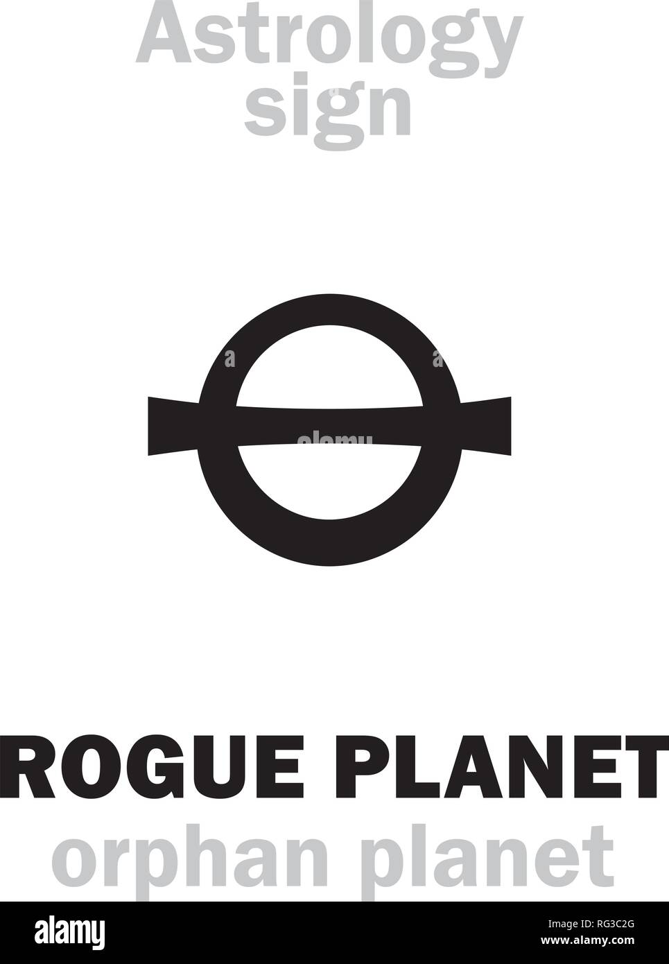 Astrologie Alphabet: ROGUE PLANET (Orphan Planeten), Nomad frei schwebenden umherwandernden Planeten ohne Umlaufbahn, Route, Verlauf und Ziel. Hieroglyphe unterzeichnen. Stock Vektor