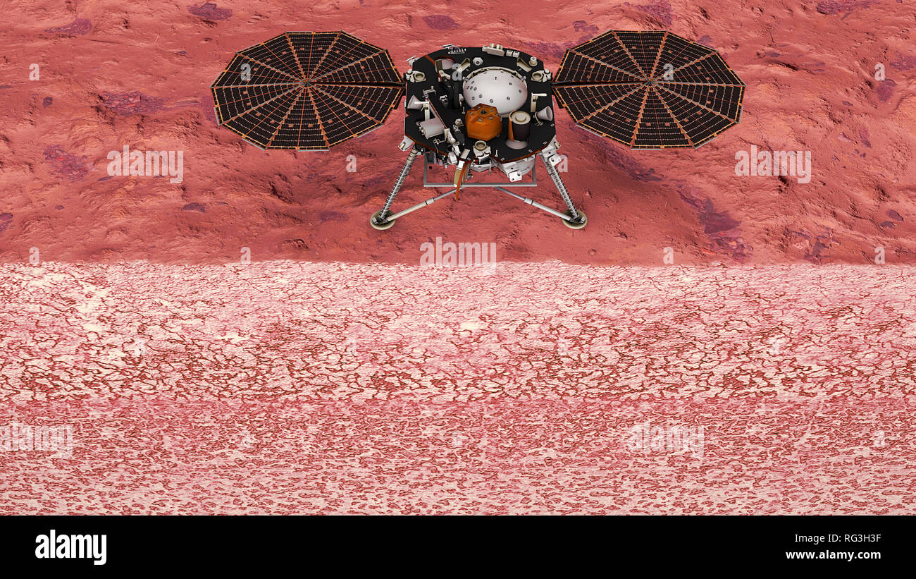 Einblick auf dem Mars, Space Mission. 3d-Abschnitt des Marsbodens. Elemente dieses Bild sind von der NASA eingerichtet. 3D-Rendering Stockfoto