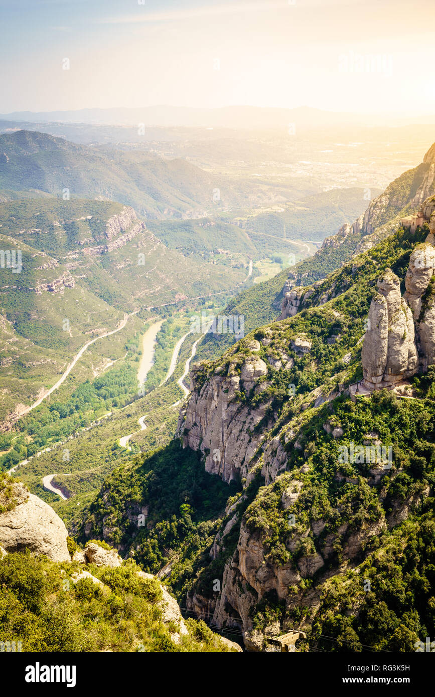 Malerische Aussicht vom Berg Montserrat in Katalonien, Spanien Stockfoto