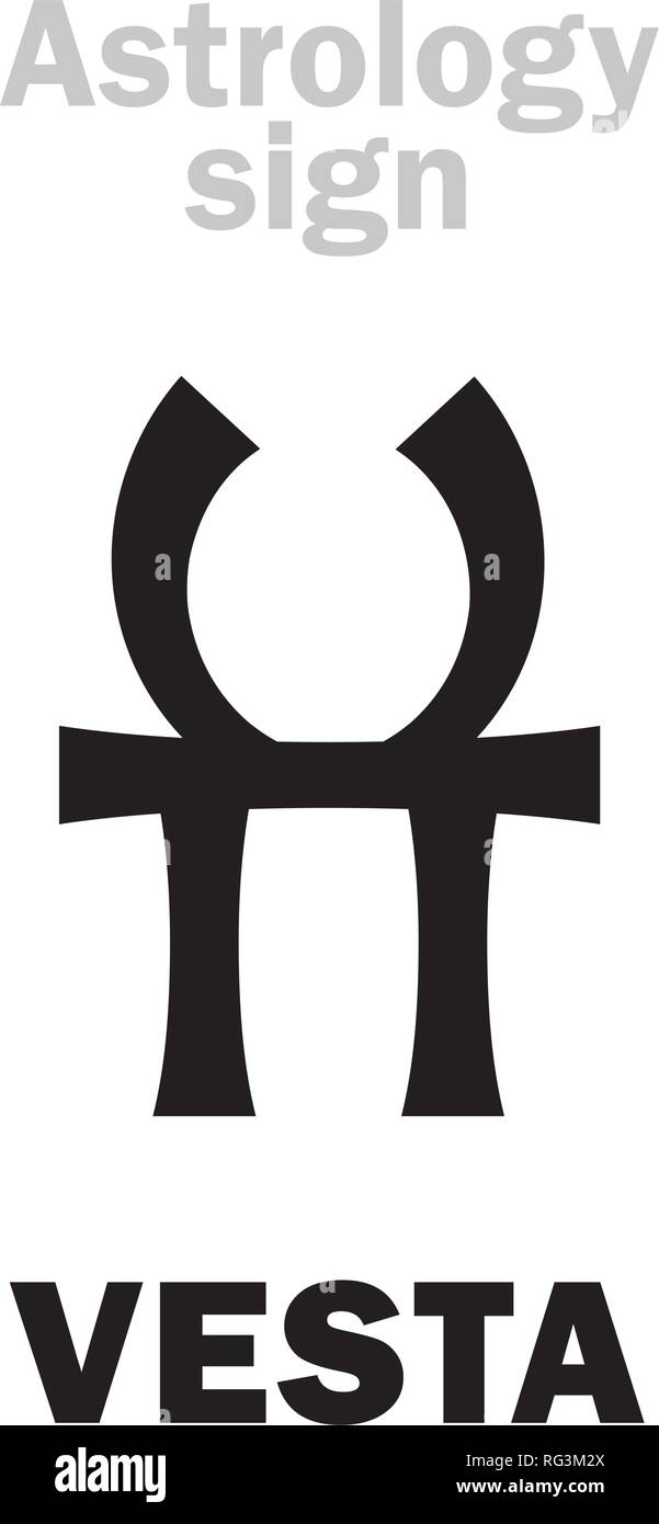Astrologie-Alphabet: VESTA (Hestia), klassische Asteroiden. Hieroglyphen Charakter Zeichen (einzelnes Symbol). Stock Vektor