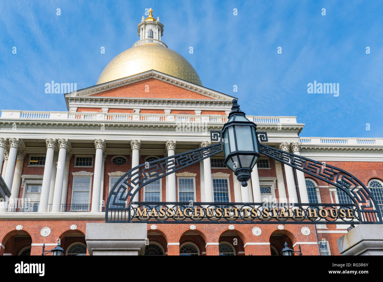 Fassade der Massachusetts State Capital Building in Boston, Massachusetts Stockfoto