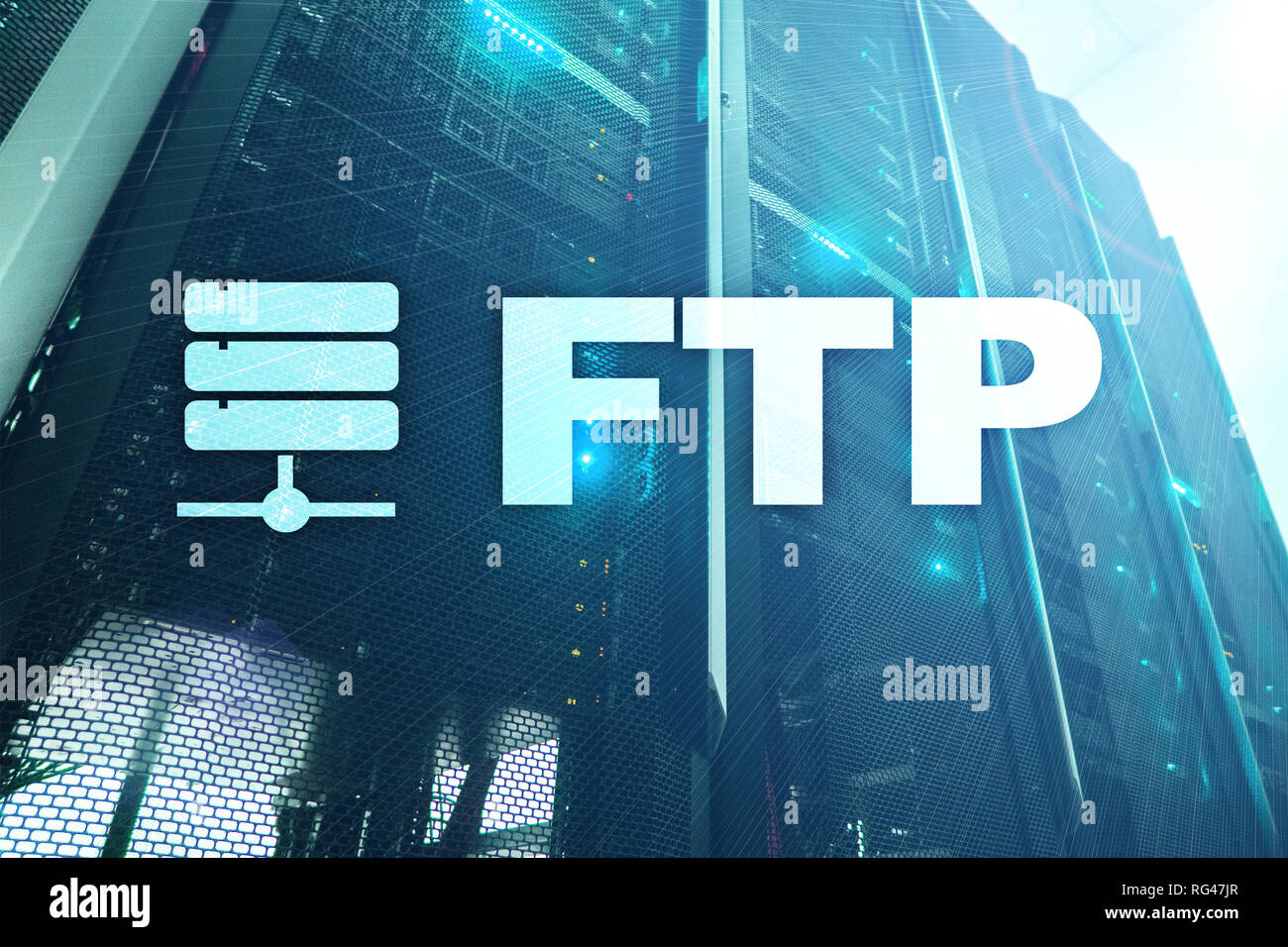FTP - File Transfer Protocol. Internet und Kommunikation Technologie Konzept. Stockfoto
