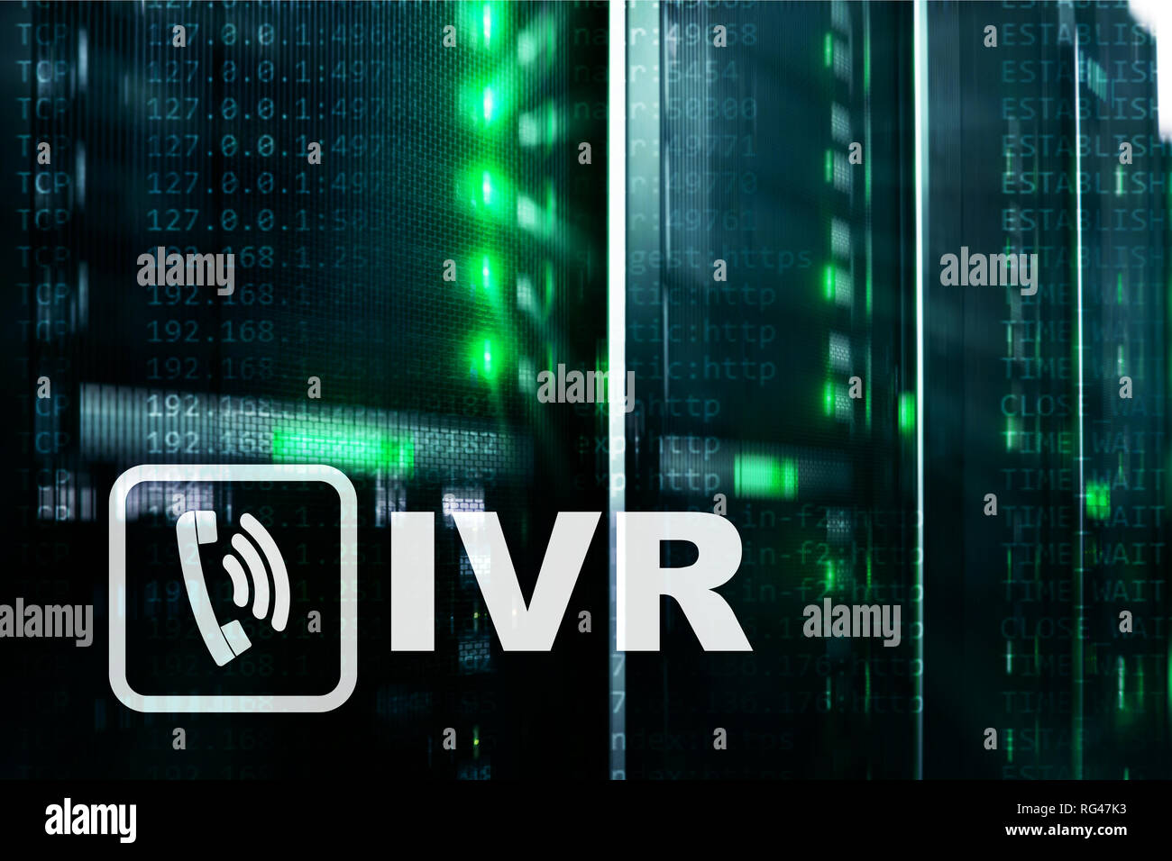 IVR Interactive Voice Response Kommunikationskonzept. Serverraum Stockfoto