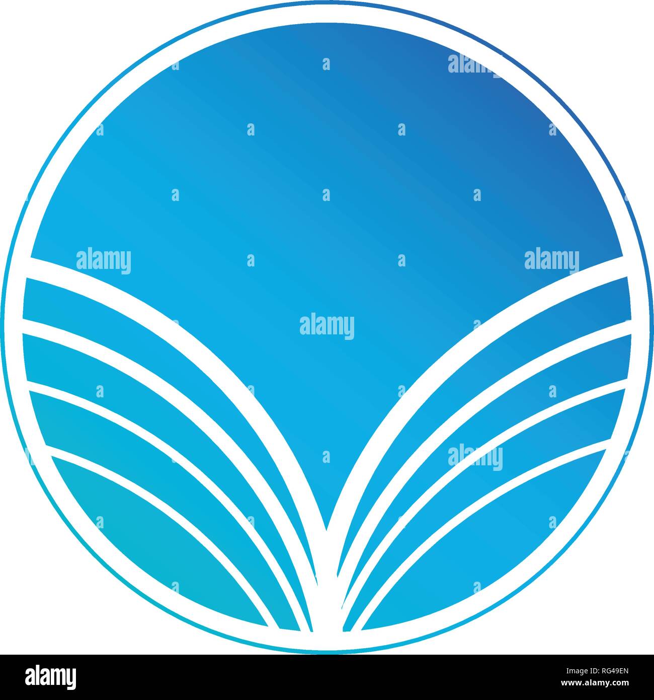 Blau Abstrakte runde Logo mit gebogenen Streifen, Sonnenstrahlen. Vector Illustration auf weißen isoliert Stock Vektor