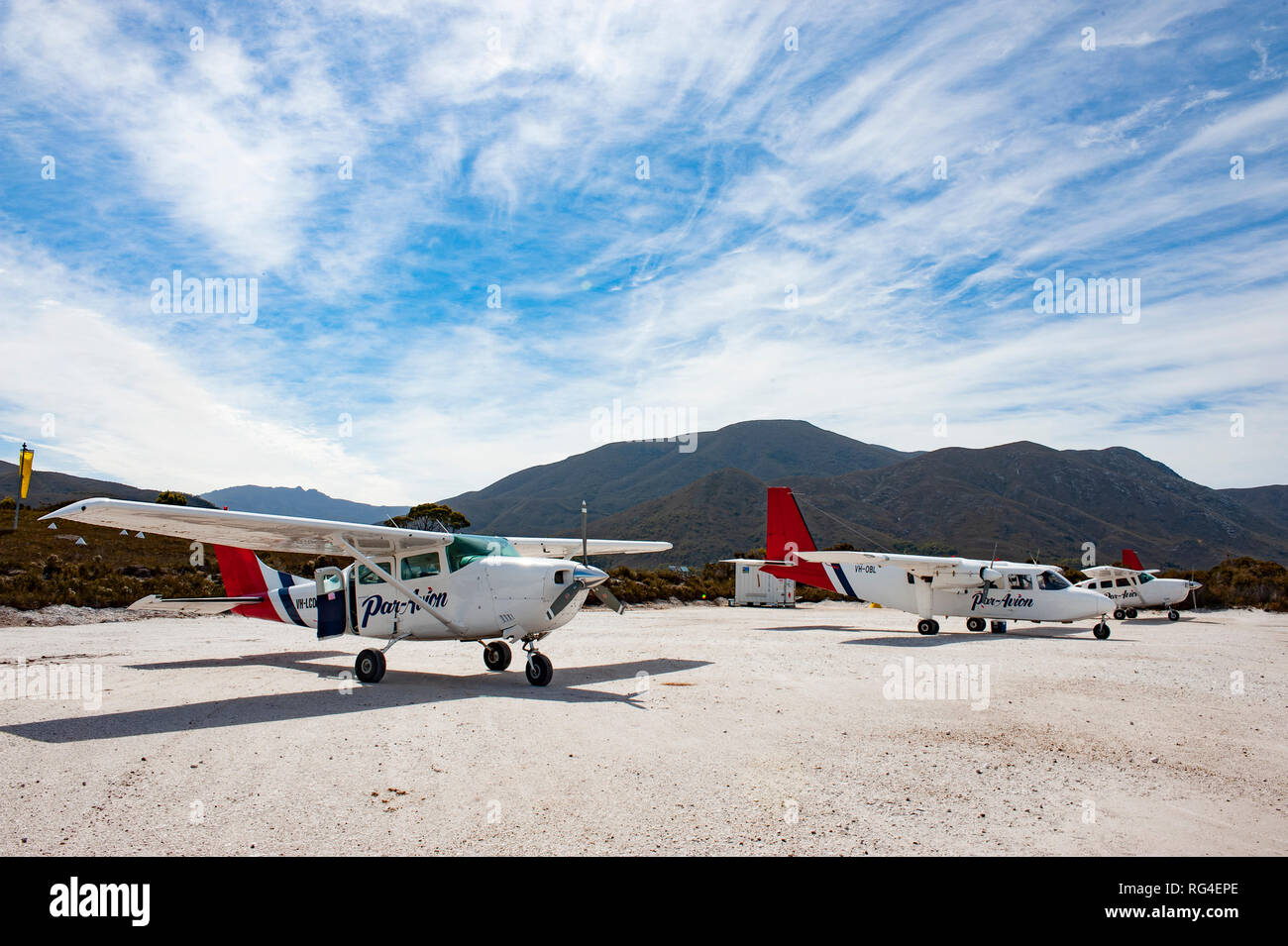 Leichte Flugzeuge, South West Tasmanien, Australien Stockfoto