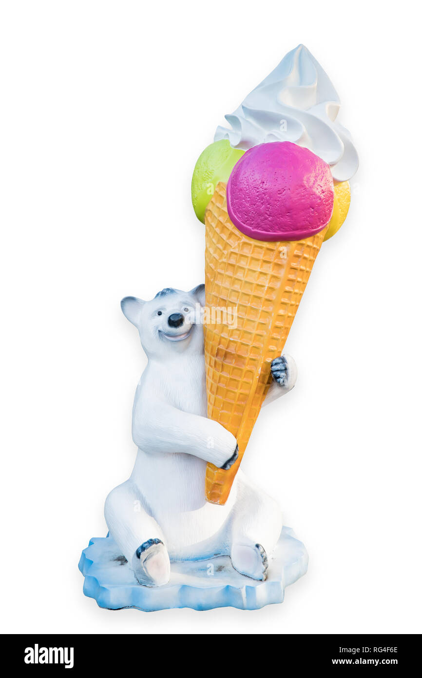Icecream Werbung mit Eisbär auf weißem Hintergrund Stockfoto