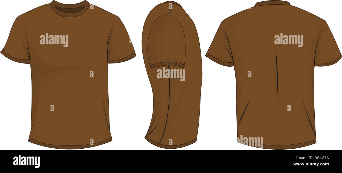 White mens T-Shirt mit kurzen Ärmeln. Vorne, hinten, von der Seite. Auf blauem Hintergrund isoliert. Vector Illustration, EPS 10. Stock Vektor