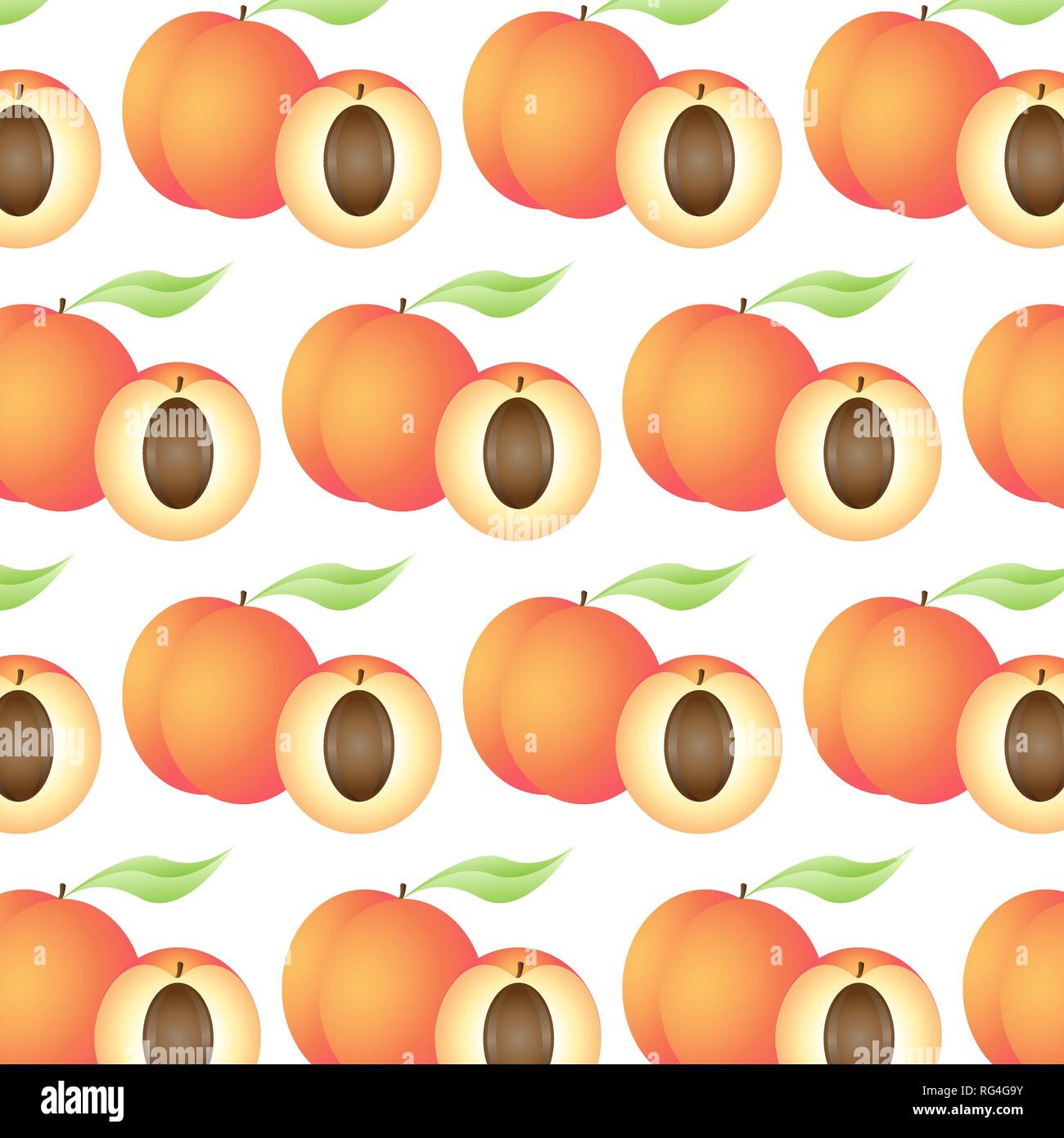 Nahtlose Hintergrund mit saftigen Pfirsiche, ganze und halbe. Vector Illustration, EPS 10. Stock Vektor