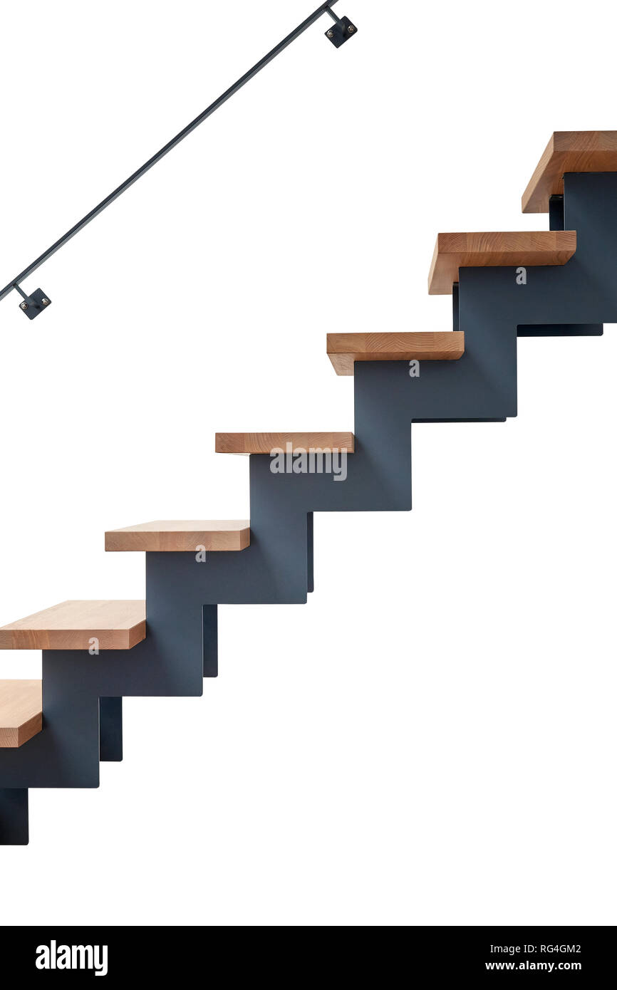 Holz Treppen in modern renoviertes Wohnzimmer mit Freistellungspfad isoliert Stockfoto