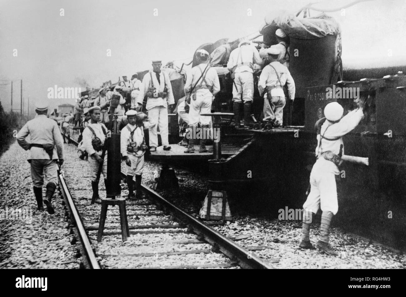 Italienische Soldaten auf den Zug für den Küstenschutz, Italienisch 1915-18 Stockfoto