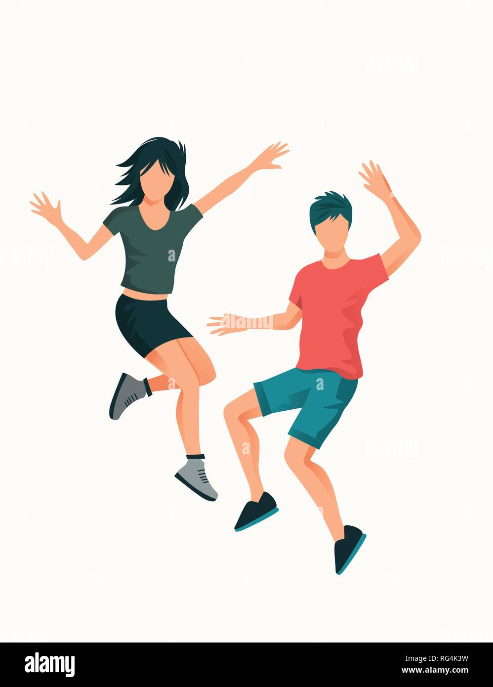 Ein junges glückliches Paar springen hoch. Menschen Vector Illustration. Stock Vektor