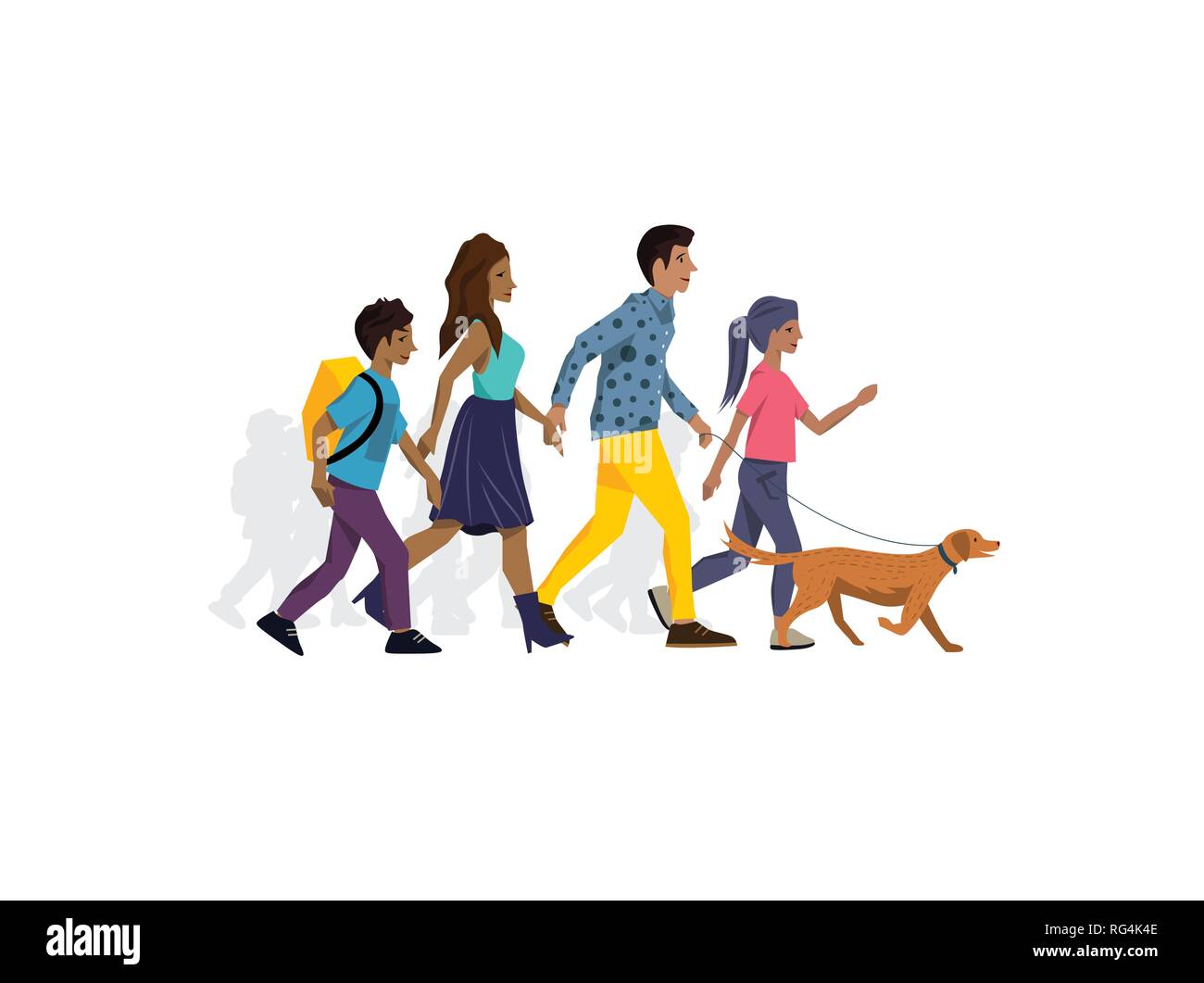 Familie Mitglieder gehen der Hund im Park und Zeit miteinander zu verbringen. Vector Illustration. Stock Vektor