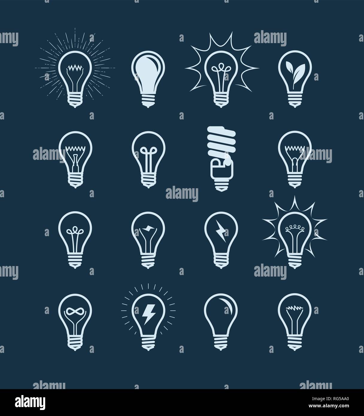 Glühlampe Icon Set. Glühbirne, Strom, Energie, Symbol oder Label. Vektor Stock Vektor