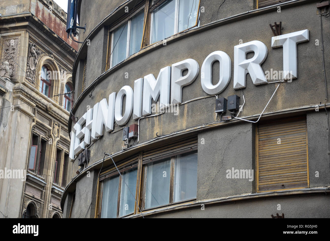 Technoimport Gebäude, Bukarest, Rumänien, November 2018 Stockfoto