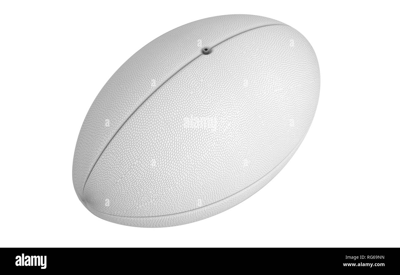 Eine einfache weiße strukturierte Rugby Ball auf einem isolierten weißen Hintergrund - 3D-Rendering Stockfoto