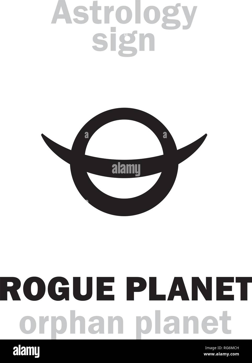 Astrologie Alphabet: ROGUE PLANET (Orphan Planeten), Nomad frei schwebenden umherwandernden Planeten ohne Umlaufbahn, Route, Verlauf und Ziel. Hieroglyphe unterzeichnen. Stock Vektor