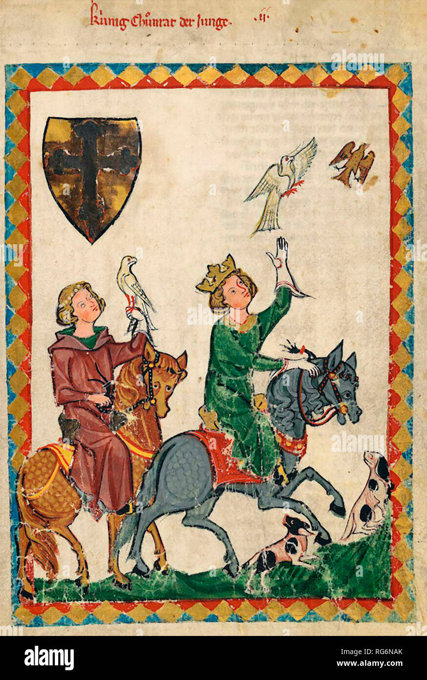 König Konrad der Jüngere, aus dem Codex Manesse (Folio 7 r), 14. Jahrhundert Stockfoto