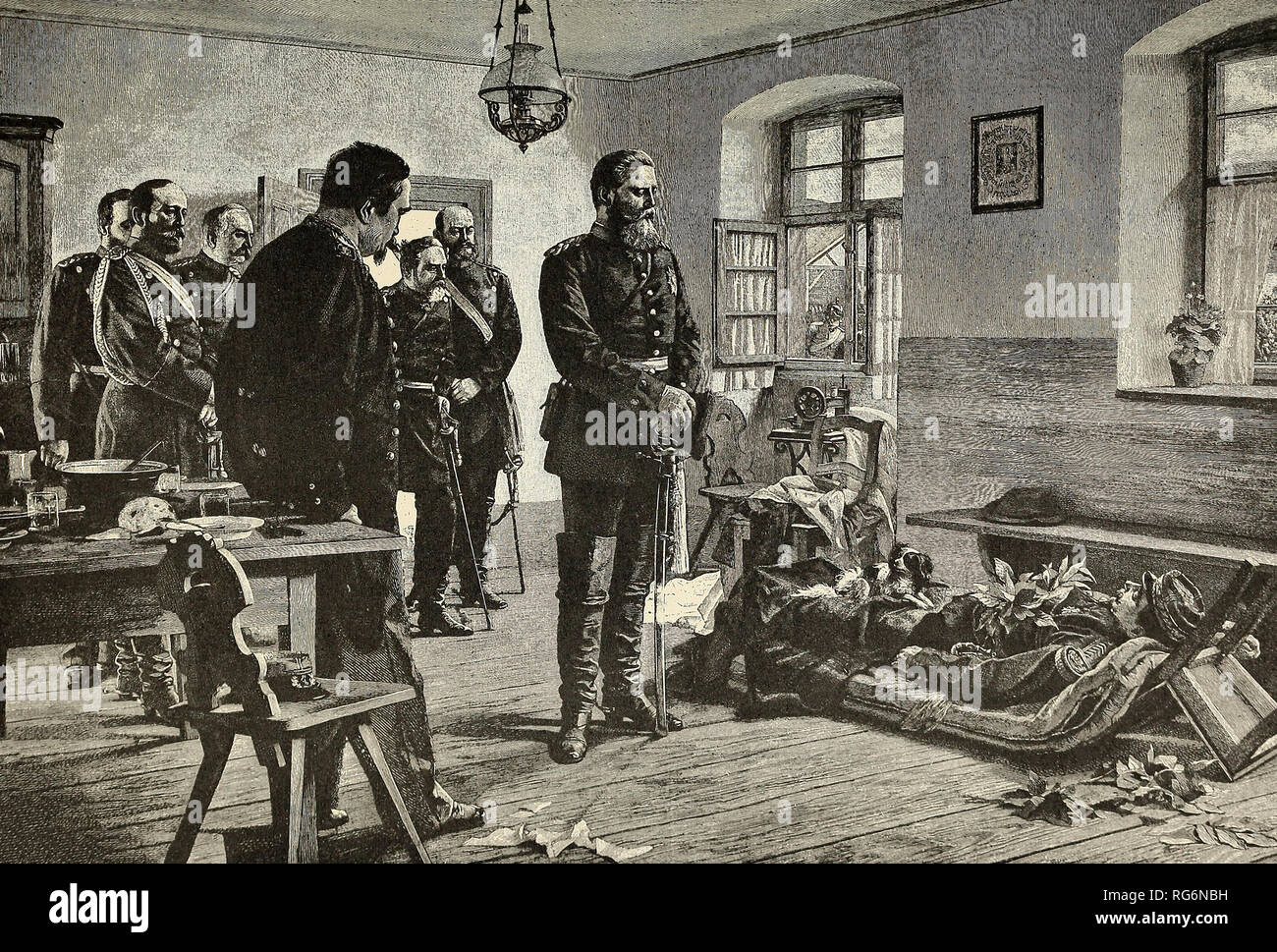Die ersten Opfer von 1870 - Prinz Friedrich von Preußen trauern über den Tod des französischen General Douay Stockfoto