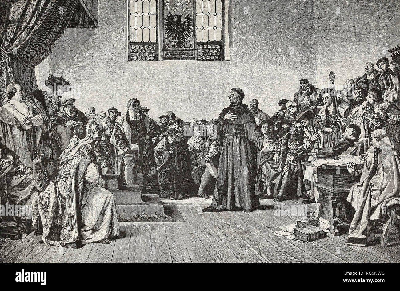 Luther trotzt die Macht des Kaisers Karl V. in Worms Befehle Luther seine Lehren zum Einfahren Stockfoto