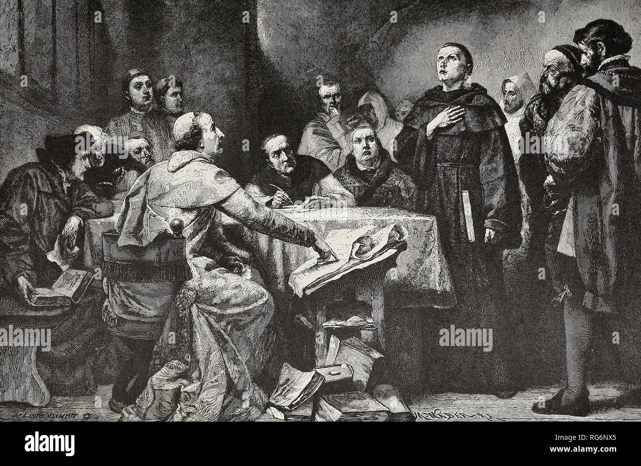 Luther lehnt der päpstlichen Autorität - Luther sich weigert, auf Befehl des Kardinal Cajetaneus zu schweigen, die Päpstliche Liga Stockfoto
