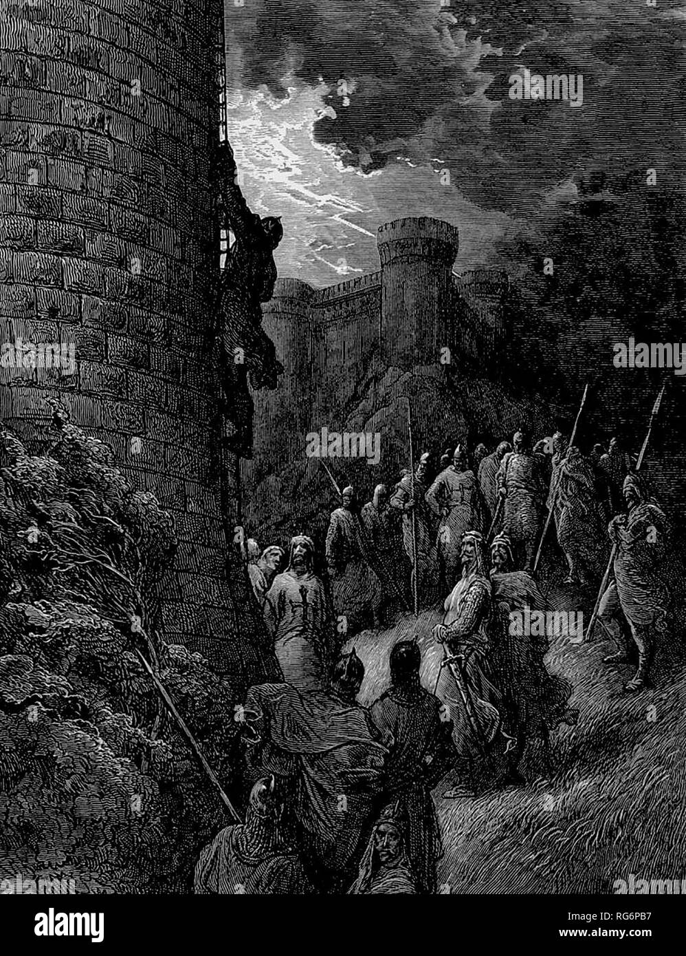 Bohemund allein mountet die Stadtmauer von Antiochien - Gustav Dore Stockfoto