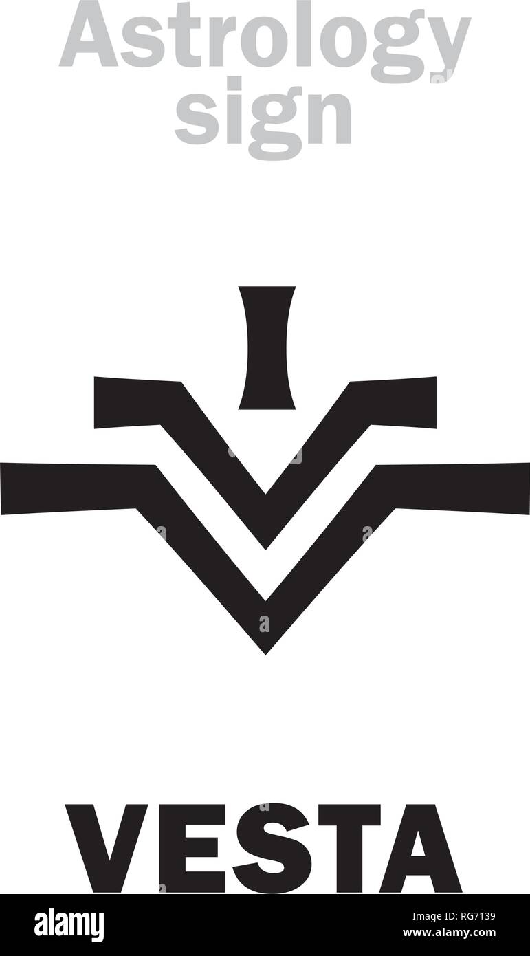 Astrologie Alphabet: VESTA, Asteroid Nr. 4, die meisten hellen Asteroiden Gürtel. Hieroglyphen Zeichen Zeichen (moderne Symbol: Das Feuer auf dem Herd oder Altar). Stock Vektor