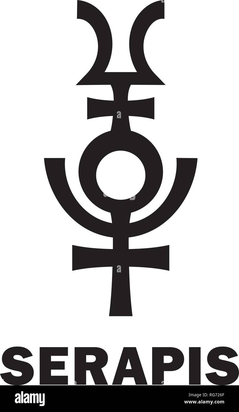 Astrologie Alphabet: SERAPIS/Osiris-Apis (Userhapi), Hellenistische ägyptischen Gott der Fülle, Fruchtbarkeit, Unterwelt und jenseits. Hieroglyphischen Zeichen. Stock Vektor