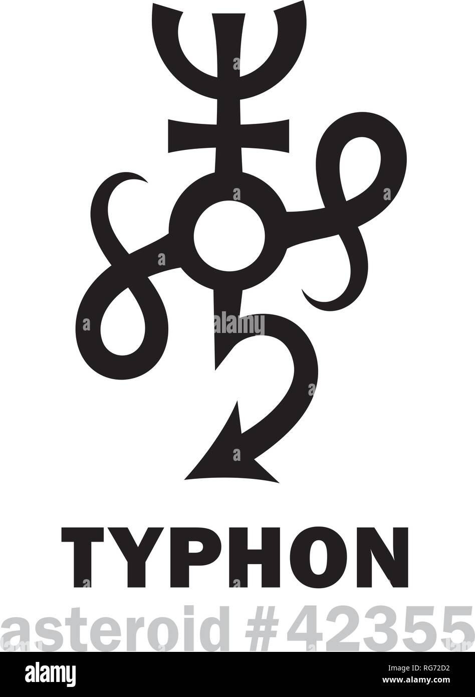 Astrologie Alphabet: TYPHON, Asteroiden (oder Verstreut disc Objekt Nr. 42355). Hieroglyphen Zeichen Zeichen (Symbol). Stock Vektor