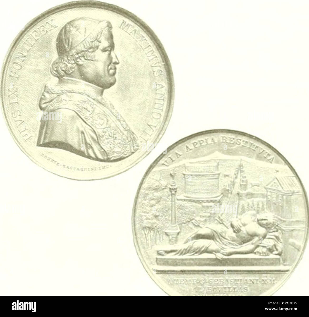 . Bulletin - United States National Museum. Wissenschaft. Ich ig. 57. âPai' al Rom, Pius IX., scudi), 1848. Römische iiiiiu" = "(Div. der Numismatik malism pholo). Die gut modellierte Plastik relief Macht ie Einfache, klare Linien die warme pers (jnality von (er hohe potentat. Die gold scudi zwischen ISS. Ich und 1 SS7 und die bron/c quattrini von 1851 bis 185-1. '-' "wenig ist bekannt über seine a (ti Il. Ich ''orier assi'^irs zu ihm. Einige religiöse Medaillen. Eine Tendenz zur mamn-Rism ist evidciu in Zaccagnini der Portr. Iil von j'ins iX u. sed für das Gold scud (j (Abb. 5, S). Igv gleichen prelerenee lholo) o Stockfoto