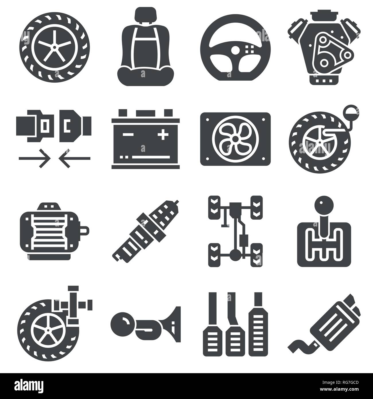 Auto Teile Symbole gesetzt auf weißem Hintergrund. Vector Illustration Stock Vektor