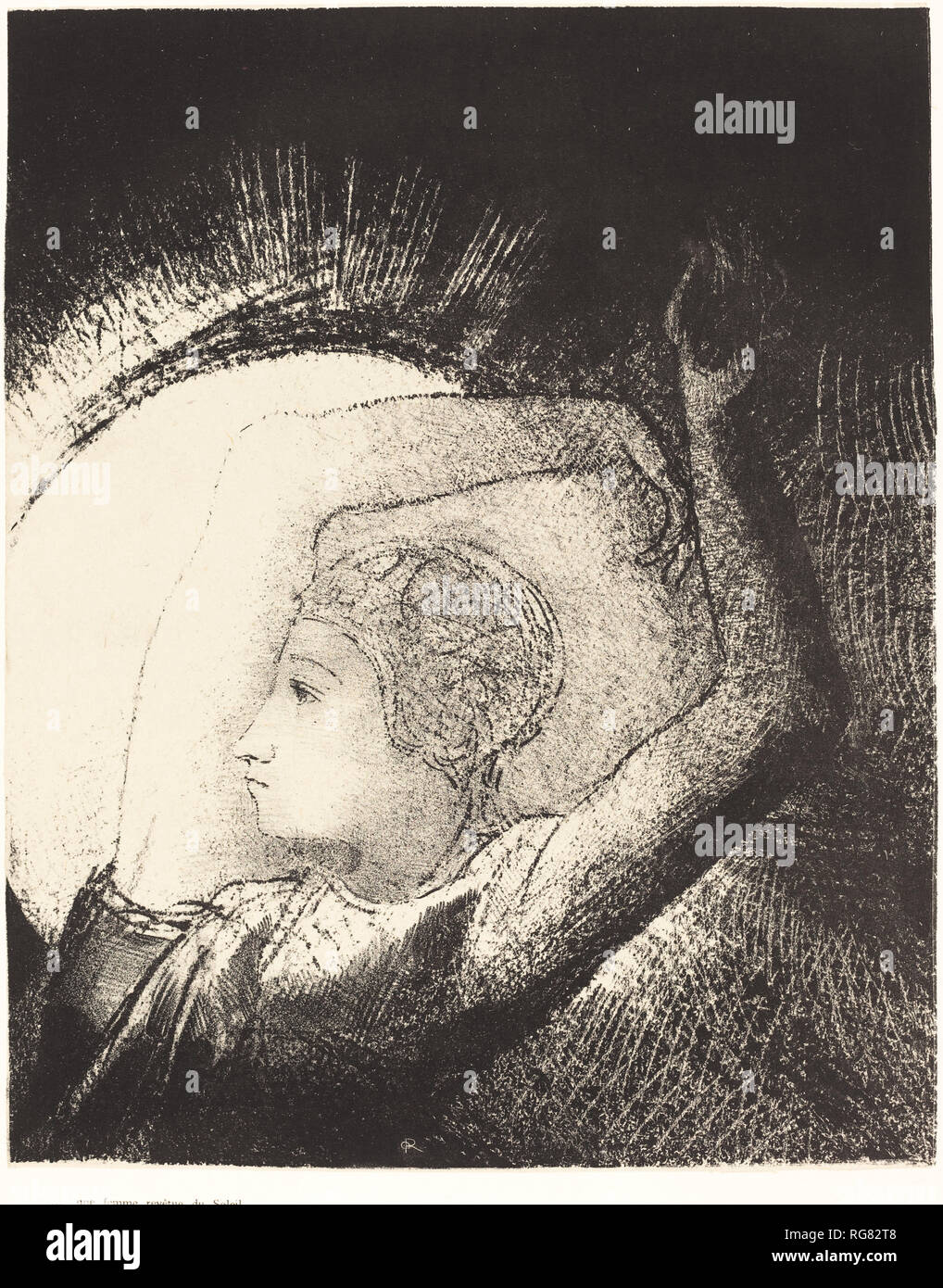 Une femme revêtue du Soleil (eine Frau, mit der Sonne bekleidet). Stand: 1899. Maße: gesamt: 28,9 x 23 cm (11 3/8 x 9 1/16 in.). Medium: Lithographie in Schwarz auf chine Coll. Museum: Nationalgalerie, Washington DC. Autor: Odilon Redon. Stockfoto