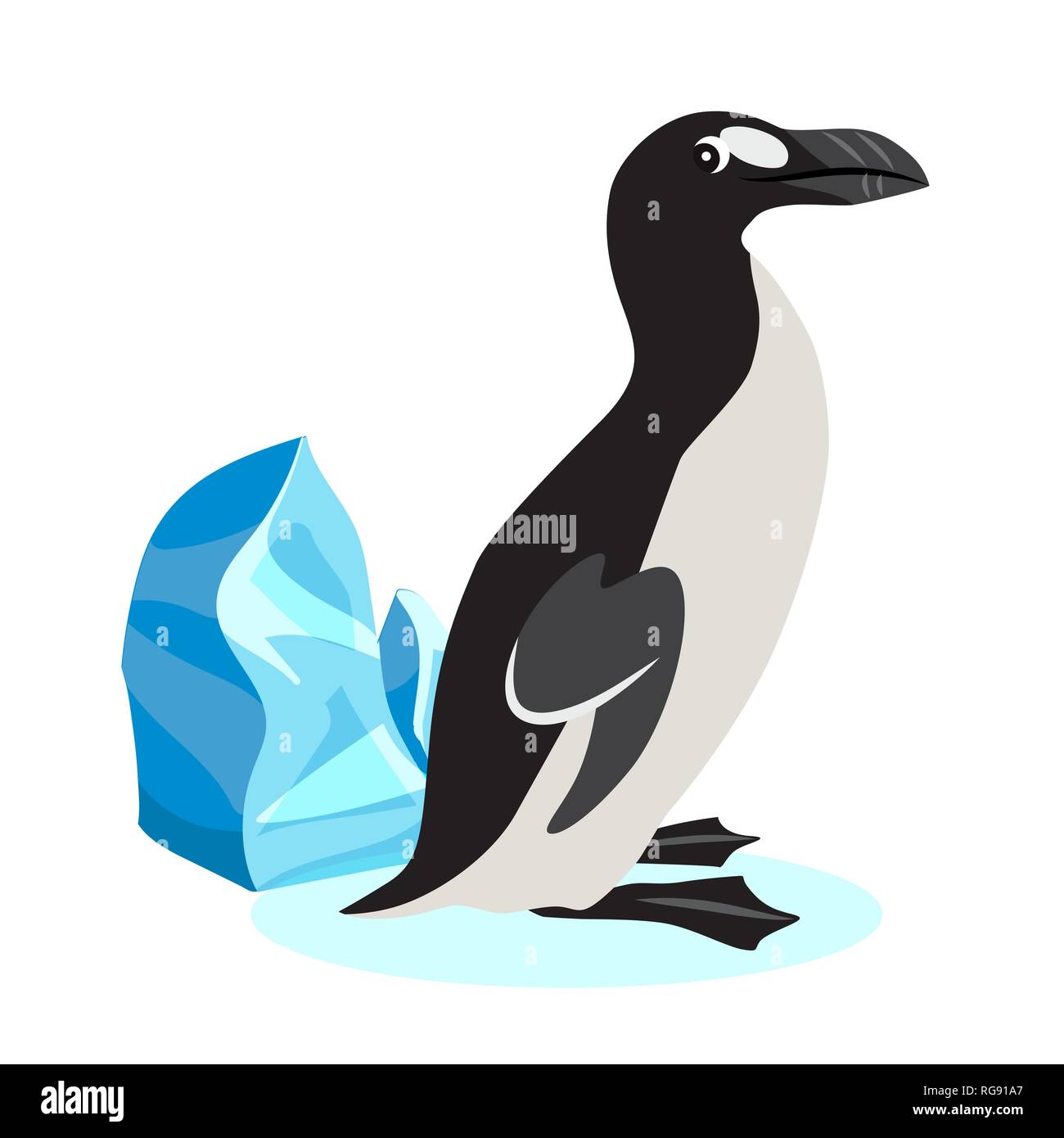Cute Riesenalk Icon, schwarz polar Vogel auf weißem Hintergrund, ausgestorbene Arten, Vector Illustration. Stock Vektor