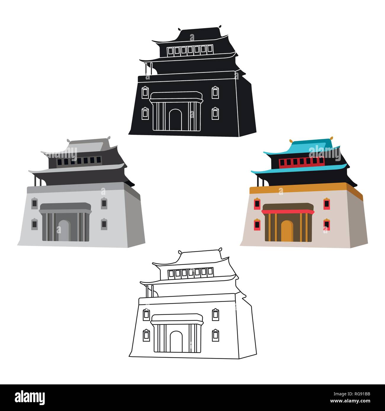 Das dreistöckige Gebäude in der Mongolei zu den mongolischen nationalen Heiligtum von Mitarai. Mongolei einzelnen Symbol im Comic-stil Vektor Symbol lieferbar web Abbildung. Stock Vektor