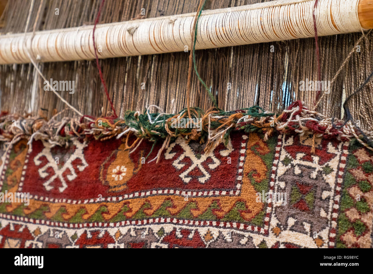 Herstellung von Teppichen, türkische Teppiche sind eine der wichtigsten Sektoren des Landes Stockfoto