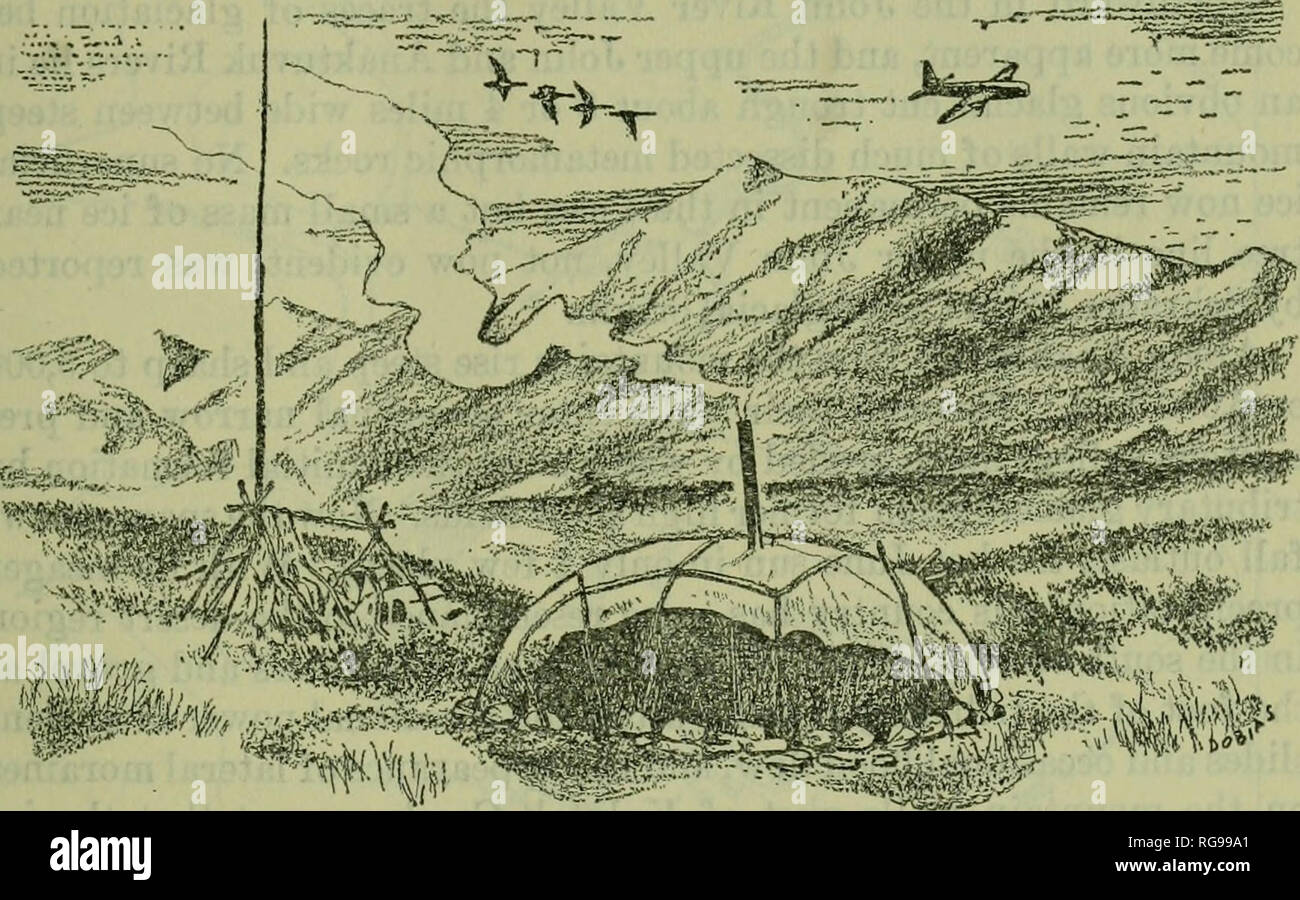 . Bulletin - United States National Museum. Wissenschaft. Us Post Office am Gipfel, Anaktuvuk Pass, 1951 (siehe S. 25). 2. Von Anaktuvuk Pass die Grenzen von Yukon Territorium nach Westen zum Meer das breite Tal des Yukon Eiver öler kein Hindernis für den Flug der Vögel. An dem nördlichen Teil des zentralen Yukon Wasserscheide Der Koyukuk ist seine wichtigsten Nebenfluss, laufen etwa West in der Nähe der südlichen Grenze der Berge. In der Nähe von Boracay Island der John Eiver tritt in den Koyukuk fließt, nach etwa 90 Meilen südlich von der Kluft Lokal "Gipfel (lat. 68° 10' N, lang. 151^40' W., eleva - Stockfoto