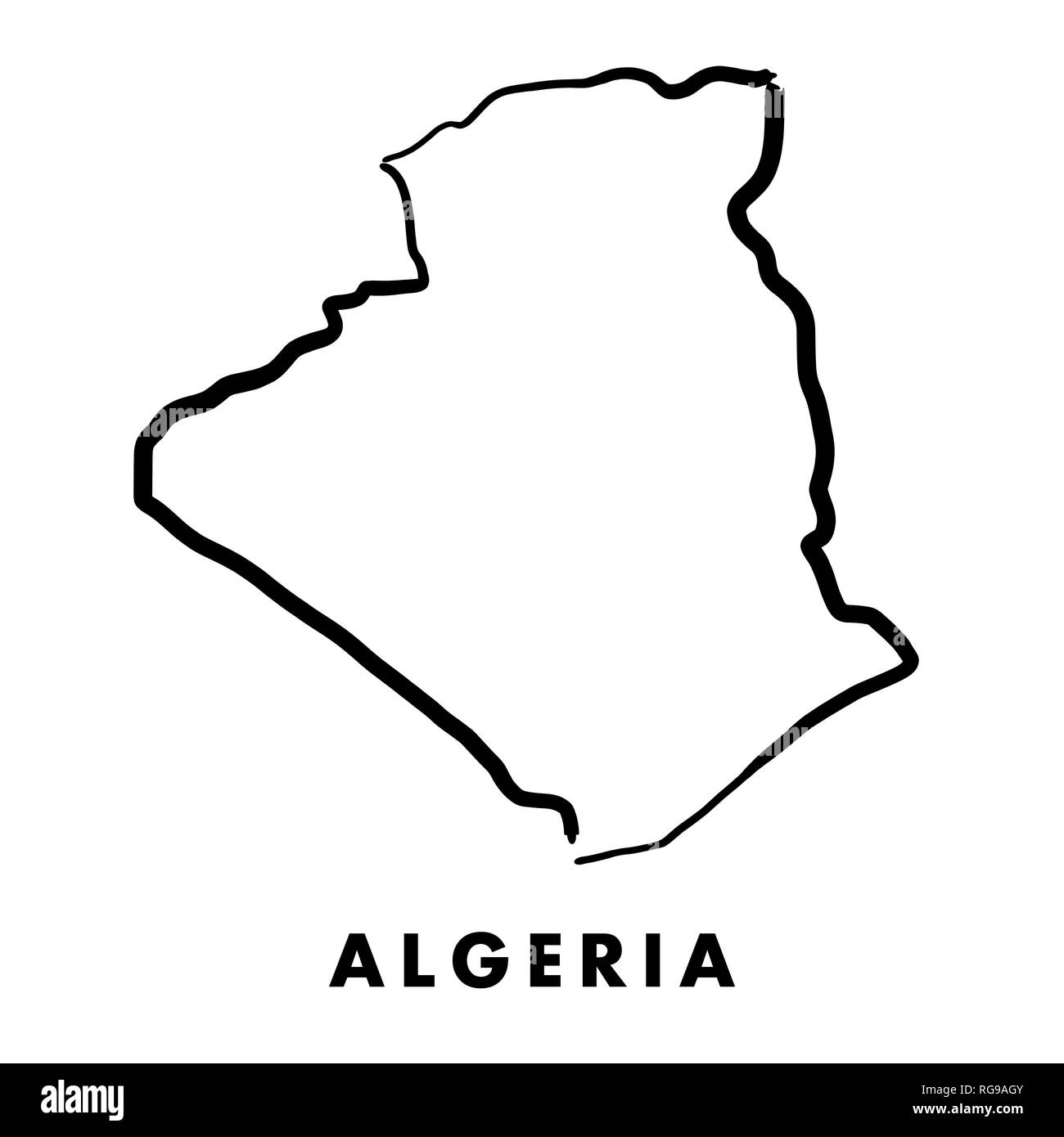 Algerien einfache Karte outline-glatten vereinfachte Land formen Karte Vektor. Stock Vektor