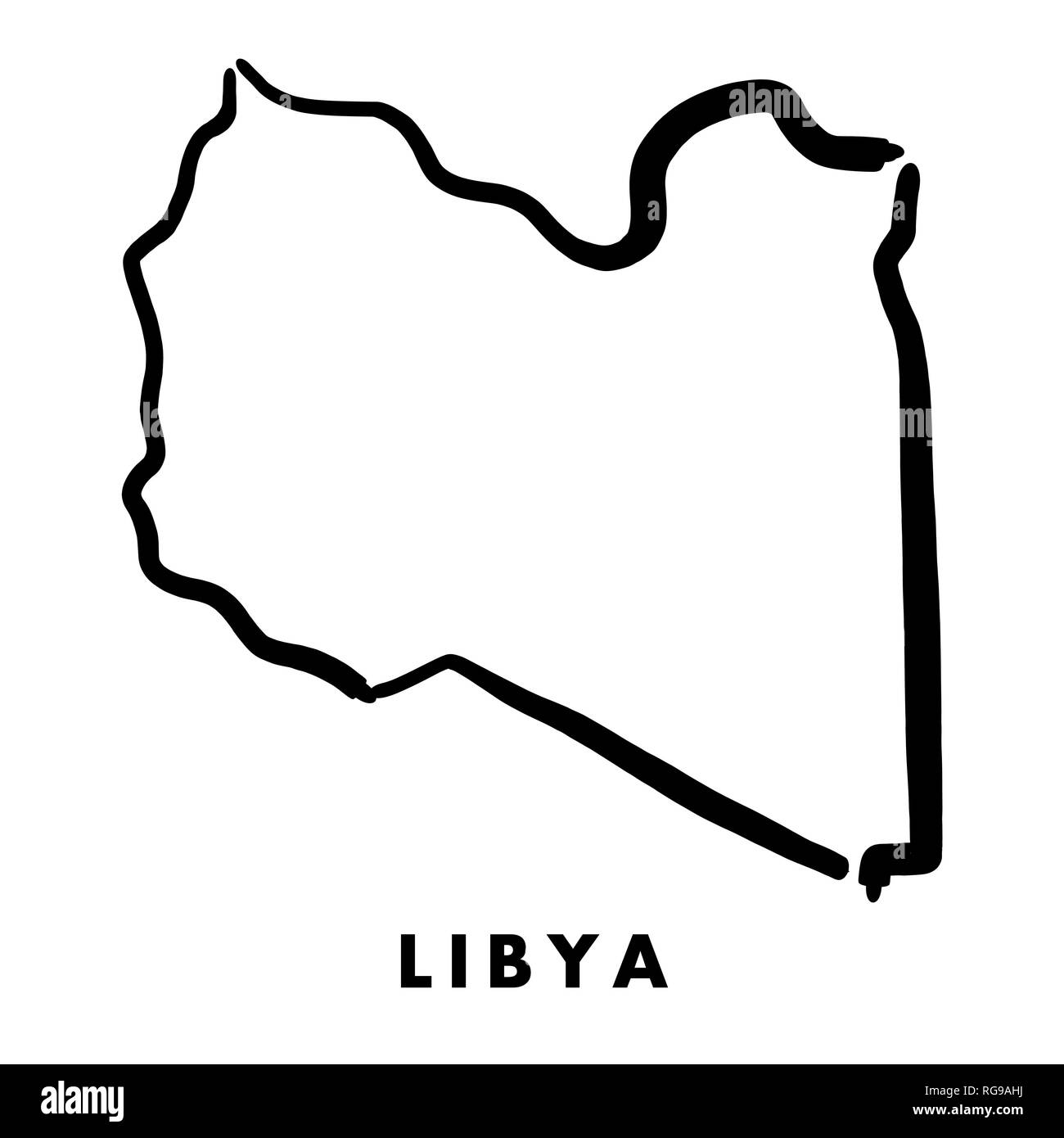 Libyen einfache Karte outline-glatten vereinfachte Land formen Karte Vektor. Stock Vektor