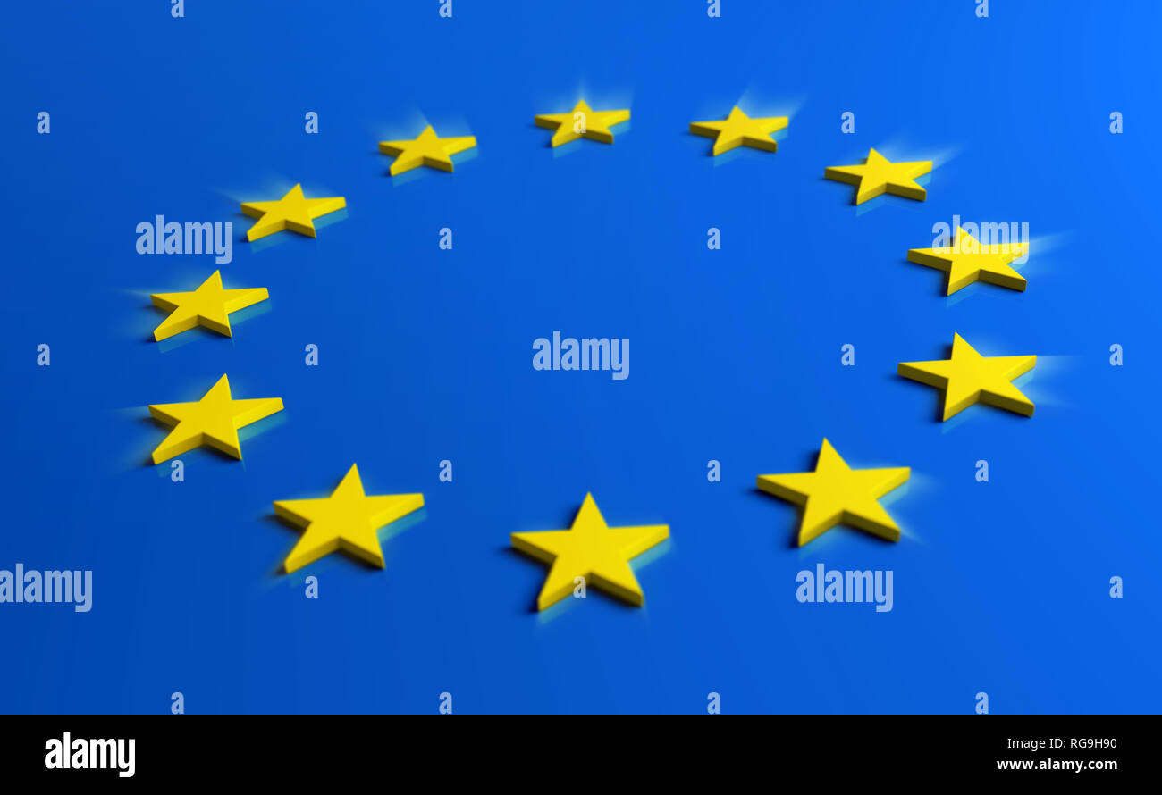 Europa und der Europäischen Union mit der blauen Flagge gelbe Sterne mit einer leichten Bewegung Wirkung - 3D-Darstellung Stockfoto