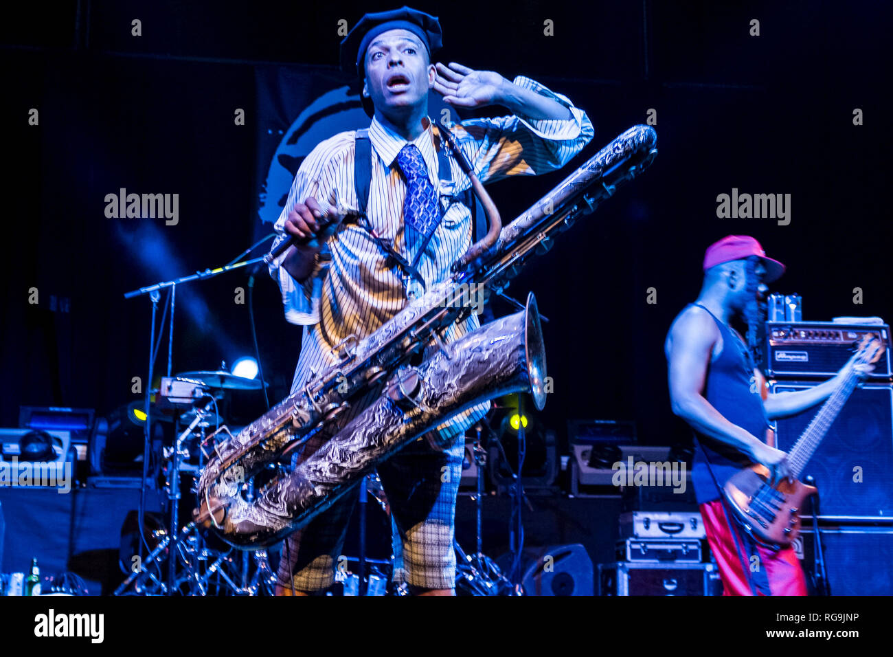 Angelo Moore Sänger der Alternative Rock Band Fishbone im Kesselhaus, Berlin - Deutschland live. Stockfoto