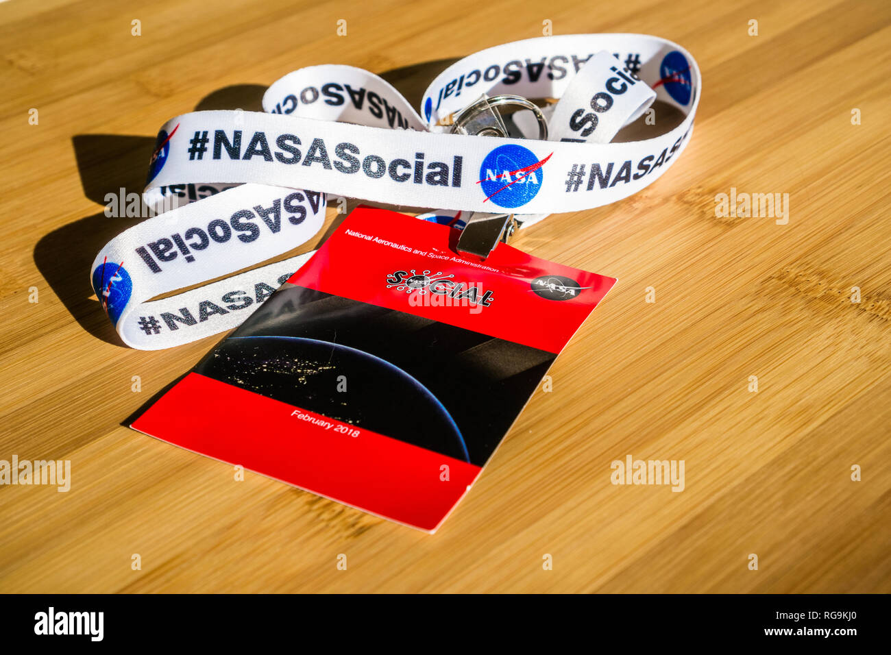 Februar 12, 2018 Mountain View/CA/USA - die NASA Social Event Access Badge Stockfoto