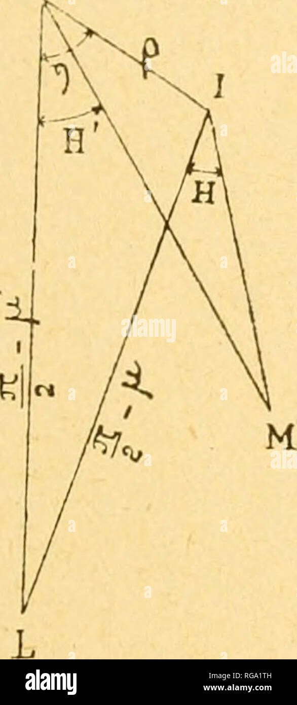 . Bulletins de l'Académie royale des Sciences, des Lettres et des beaux-arts de Belgique. Gelernt, Institutionen und Gesellschaften; Wissenschaft. (263) Auf der Aura! a' = Ho + Fo-+-k{iioie'u-^l § S 'gs' nxo) t-P-(coteô-4-TG (îJsinaô) Cosf-".<-4-t | - Tg (îJcos A (12) £?'=(îj - + - kcosâ'o cosaô t-p-cos" 0 - (-""-t-ff6. Cherchons maintenant les Éléments précédents, Analoga aux, relatifs au Pôle instantané (Pôle proprement dit). Soient (Abb. 2) L Le Lieu d'Observation, Z le Pôle geo-graphique, ich Le Pôle instan-tané, M le point du Ciel que l'on considère. En désignant Par" n l'angle LZI, auf einem. P Stockfoto