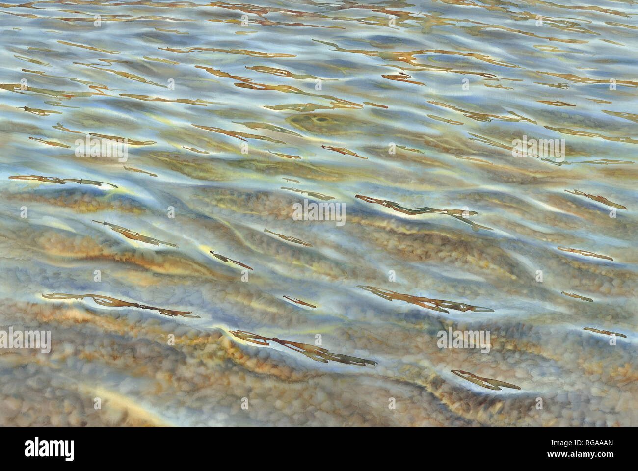 Sonnige Meer mit transparenten Wellen Aquarell Hintergrund Stockfoto