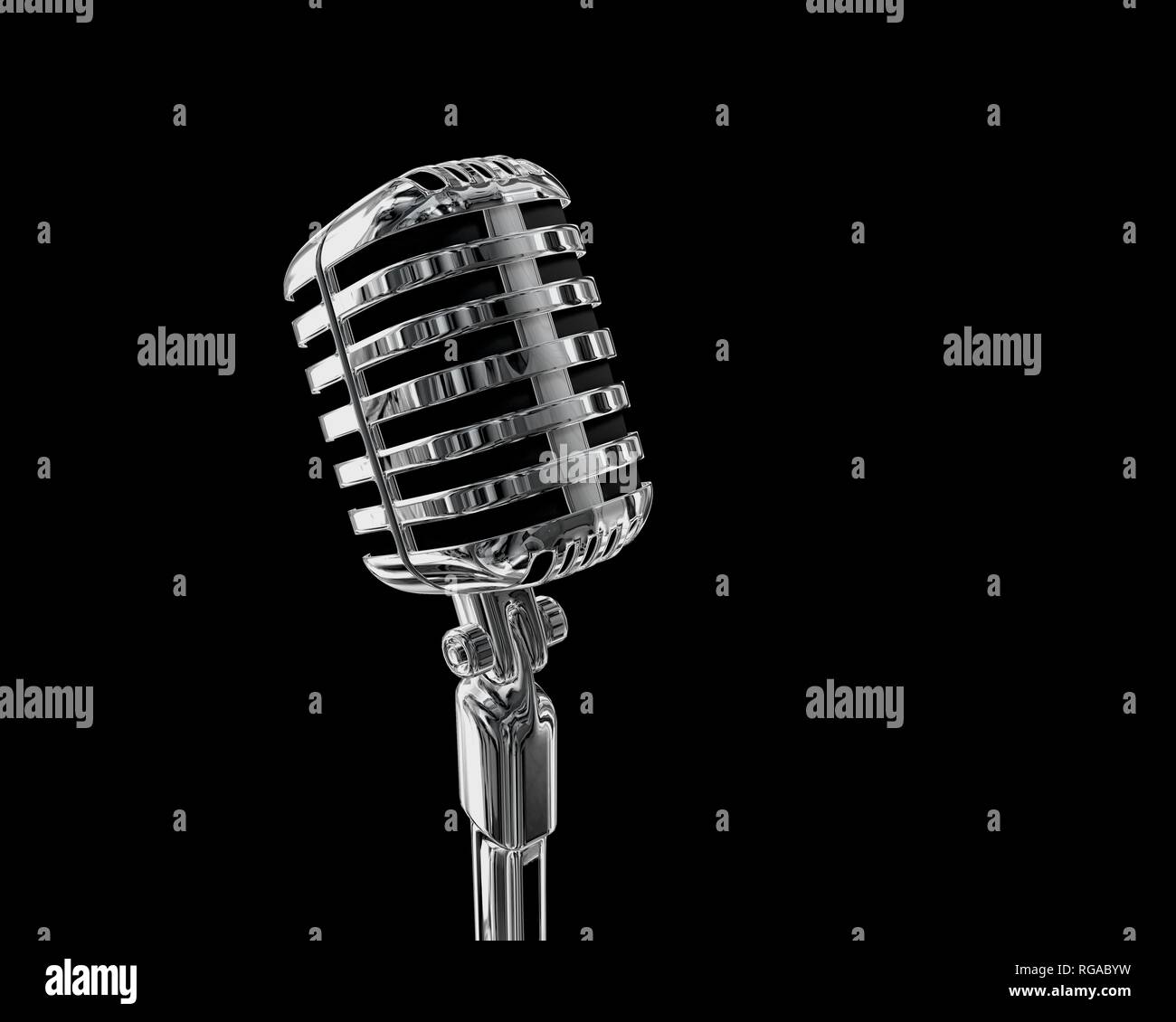 3D-Render-metallic Classic retro Mikrofon auf schwarzem Hintergrund  Stockfoto, Bild: 233798205 - Alamy