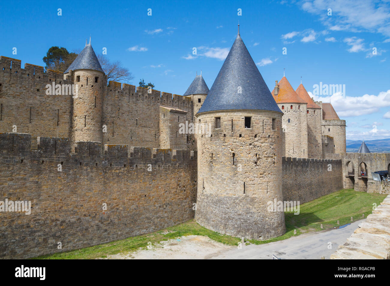 Die Zitadelle in Carcassonne, eine mittelalterliche Festung im französischen Departement Aude Stockfoto