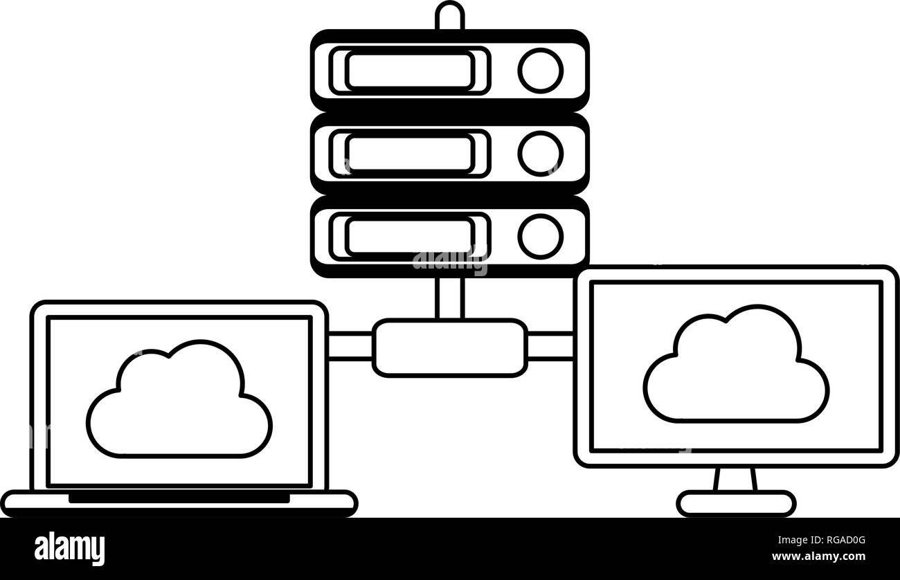 Die Cloud Computing-Technologie in Schwarz und Weiß Stock Vektor