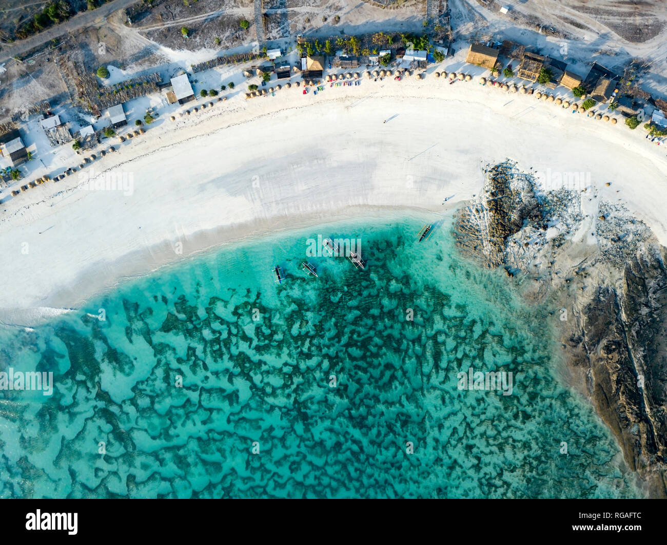 Indonesien, Lombok, Luftaufnahme von Tanjung Aan Strand Stockfoto