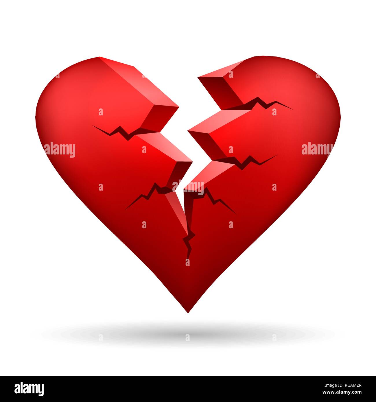 Gebrochenes Herz isoliert auf Weiss. Vector Illustration. Stock Vektor