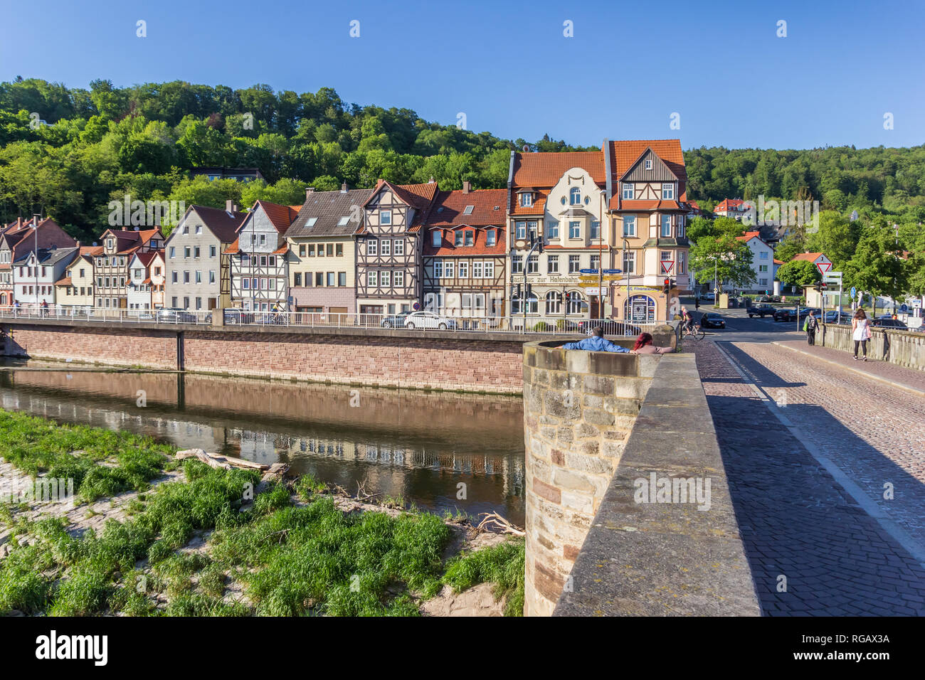 Brücke über die Werra in Hannoversch munden, Deutschland Stockfoto
